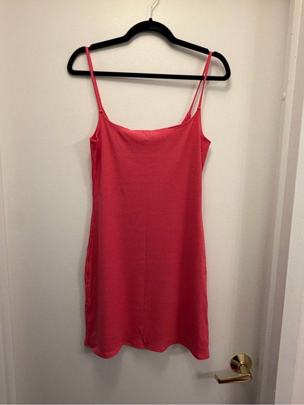 Reformation Pink Red Salmon Ribbed Knit Spaghetti Strap Mini Dress Size Large